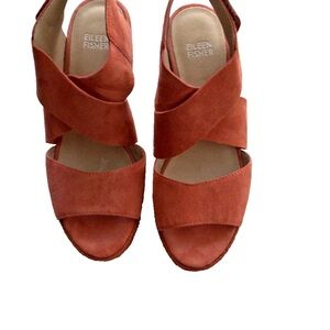 NIB Eileen Fisher Orange Spice Suede Espadrille 'Willow' Wedges Size 7.5 US